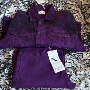 Men Reigning Fury Purple Tie-Dye Denim Jacket & Pants Set